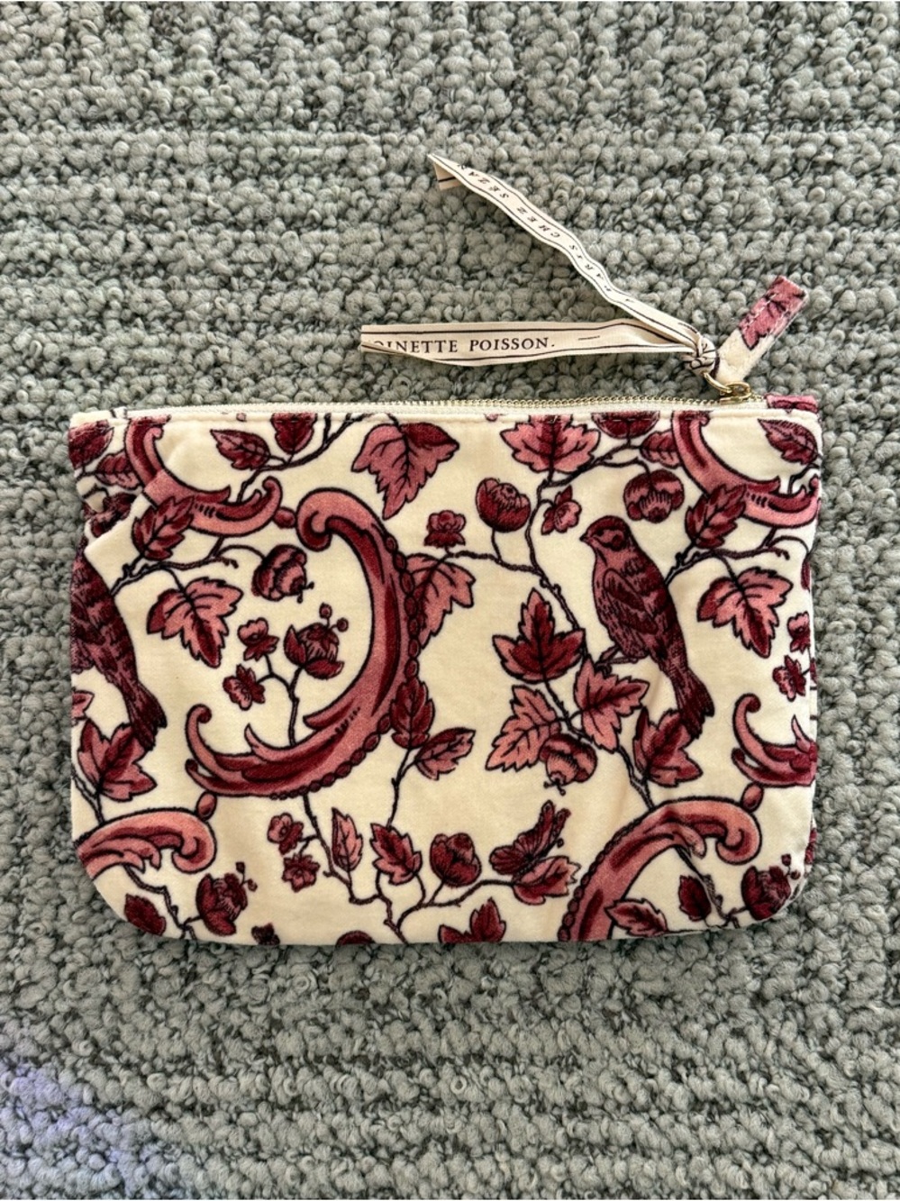 NWOT Sezane Cosmetic-Jewelry Pouch - Red & Cream Birds - Picture 2 of 4